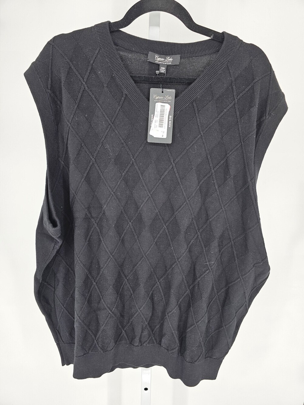 Cypress Links Mens Sz 2XB V Neck Sweater Vest Black Argyle Textured NEW
